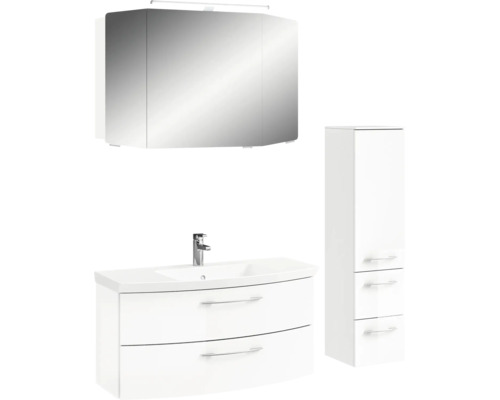 Ensemble de salle de bains blanc avec armoire de toilette, meuble-lavabo et armoire haute