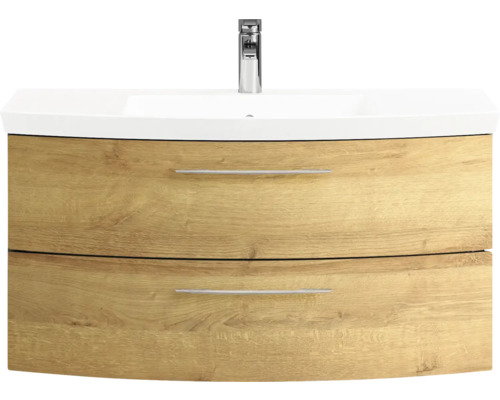 Meuble sous-lavabo avec deux tiroirs, lavabo et robinet