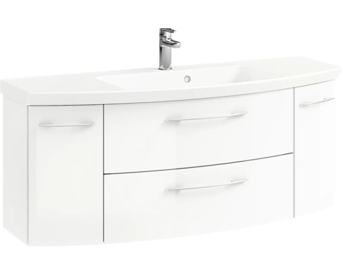 Meuble-lavabo blanc avec deux tiroirs et lavabo avec robinet