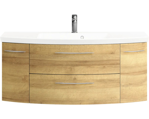 Meuble sous-lavabo avec lavabo et deux tiroirs aspect bois