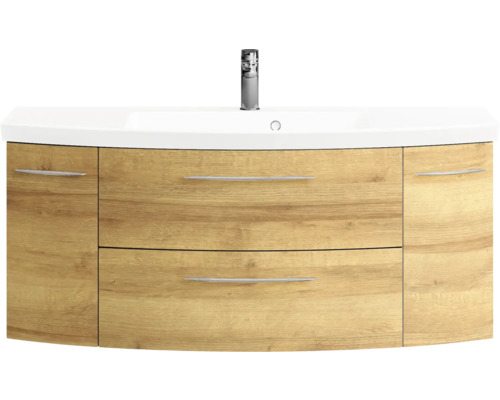 Meuble-lavabo avec meuble bas, décor bois et deux tiroirs