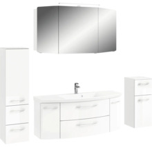 Weisses Badezimmermöbelset mit Spiegelschrank, Waschtisch, Waschbecken und Hochschrank