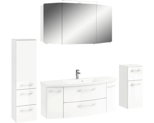 Ensemble de meubles de salle de bains blancs avec armoire de toilette, meuble sous-lavabo, lavabo et armoire haute