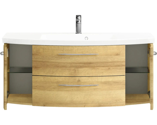 Meuble sous-lavabo avec deux tiroirs, deux portes et un lavabo
