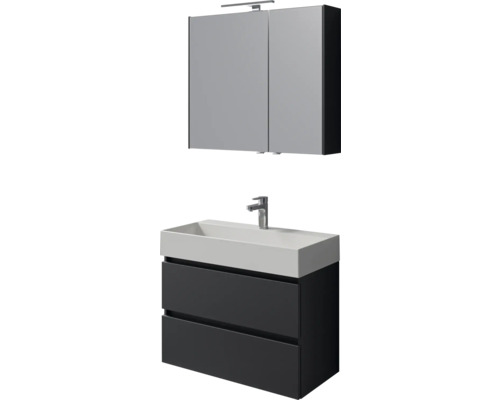 Badezimmer Waschtisch mit zwei Schubladen, Waschbecken und Spiegelschrank mit Lampe