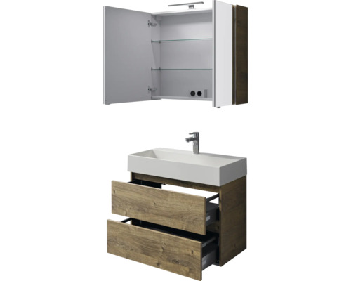 Meuble-lavabo avec armoire de toilette et meuble ouvert