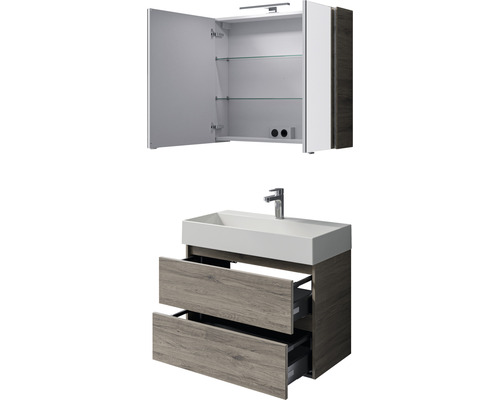 Badezimmermöbel-Set mit Waschtischunterschrank, Waschbecken und Spiegelschrank