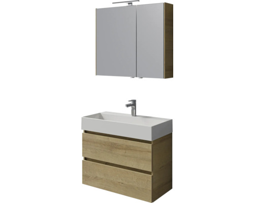 Badezimmer-Set mit Waschtisch, Waschbecken und Spiegelschrank