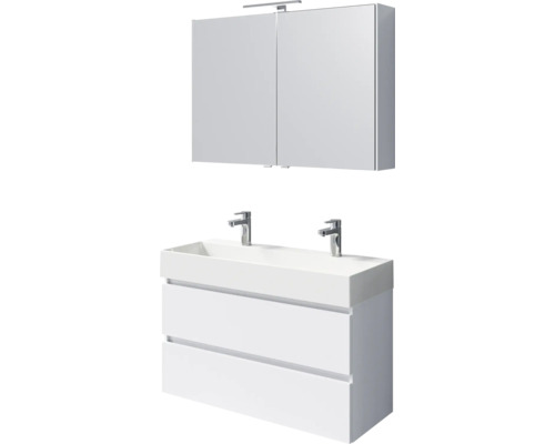 Ensemble de meubles de salle de bains avec armoire de toilette, lavabo et meuble sous-lavabo