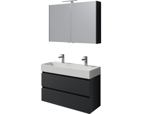 Badezimmerset mit Waschtischunterschrank, Waschbecken und Spiegelschrank