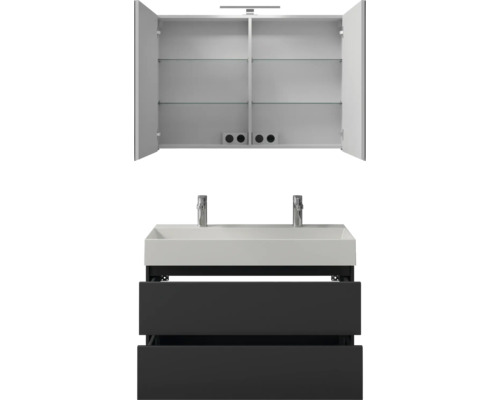 Waschtisch mit Waschbecken, Unterschrank und Spiegelschrank für das Badezimmer