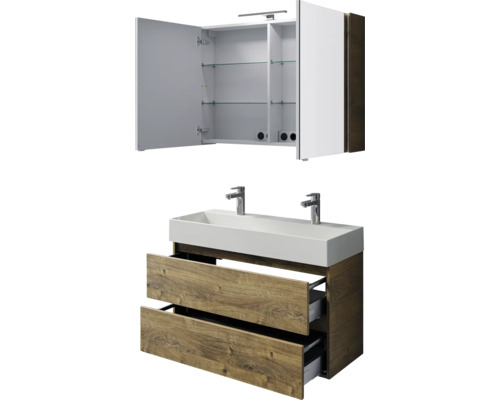 Badezimmermöbel-Set mit Waschtischunterschrank, Aufsatzwaschbecken und Spiegelschrank