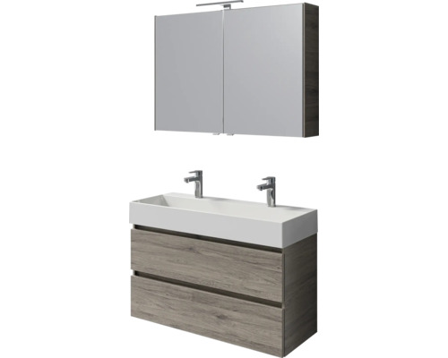 Badezimmermöbelset mit Waschtischunterschrank, Waschbecken und Spiegelschrank