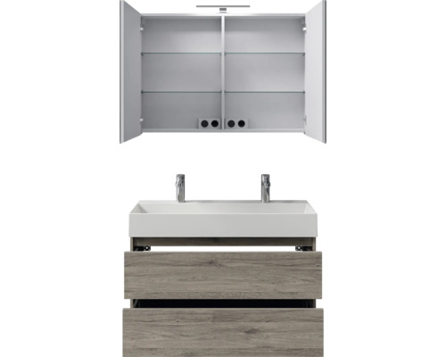 Waschtisch mit Unterschrank und Spiegelschrank zur Aufbewahrung im Badezimmer
