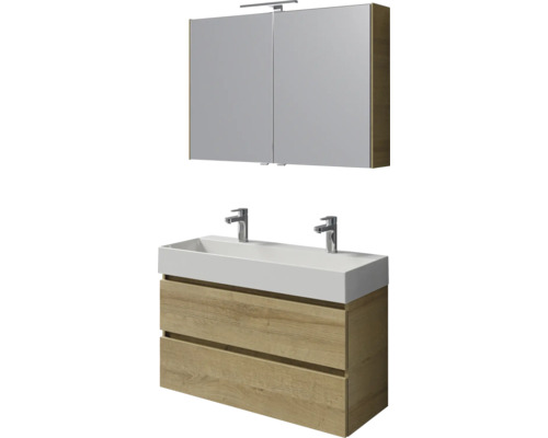 Ensemble de meuble-lavabo avec armoire de toilette et deux tiroirs