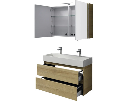 Meuble double vasque avec meuble sous-vasque et armoire de toilette pour la salle de bain