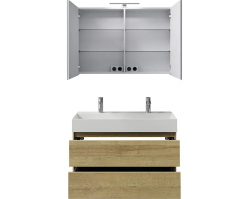 Ensemble de meubles de salle de bains avec armoire de toilette, lavabo et meuble sous-lavabo