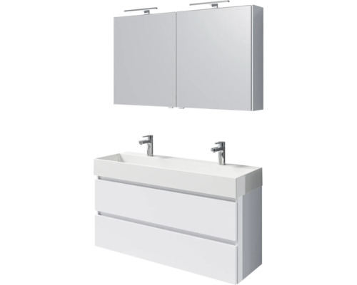 Doppelwaschtisch mit Unterschrank und Spiegelschrank für das Badezimmer