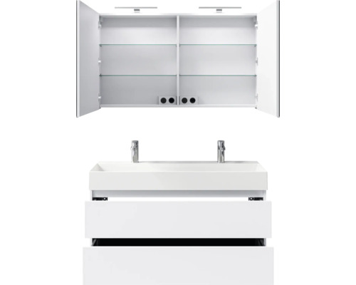 Badezimmermöbelset mit Waschbecken, Unterschrank und Spiegelschrank