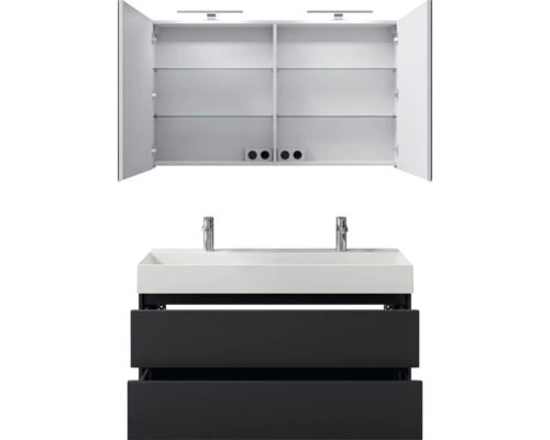 Badezimmermöbelset mit Spiegelschrank, Waschbecken und Unterschrank