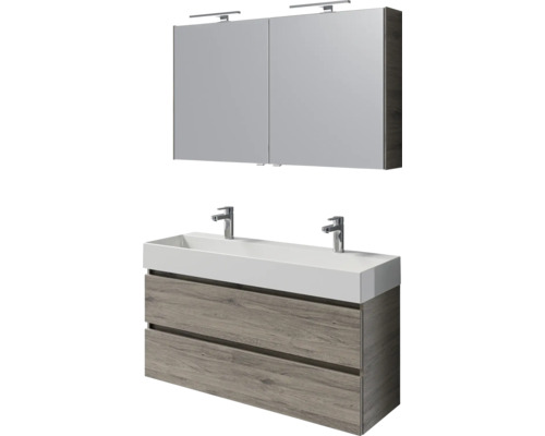 Ensemble de salle de bains avec meuble sous-lavabo, vasque à poser et armoire de toilette