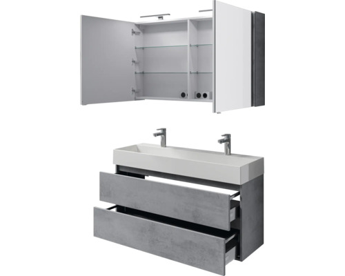 Ensemble de meubles de salle de bains avec armoire de toilette, lavabo et meuble bas avec tiroirs