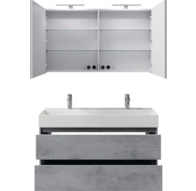 Waschtisch mit Spiegelschrank, zwei Schubladen und integriertem Waschbecken