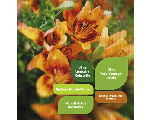 Produktmerkmale: Ohne tierische Rohstoffe, ohne Verbrennungsgefahr, optimale Nährstoffformel, mit natürlichen Rohstoffen, reich an organischer Substanz.