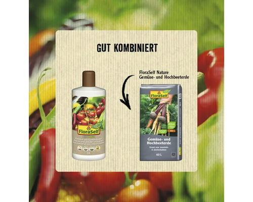 FloraSelf Flüssigdünger und FloraSelf Nature Gemüse- und Hochbeeterde Produktkombination