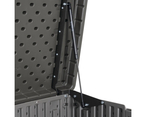 Detailansicht einer geöffneten Aufbewahrungsbox mit Gasdruckfeder