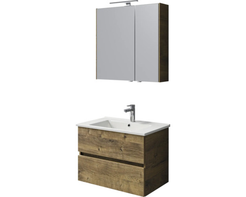 Badezimmer Set mit Waschtischunterschrank, Waschbecken und Spiegelschrank