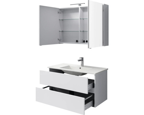 Badezimmermöbel-Set mit Spiegelschrank, Waschbecken und Unterschrank