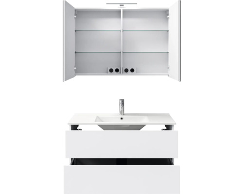 Badezimmer-Waschtischkombination mit Spiegelschrank, Waschbecken und Unterschrank