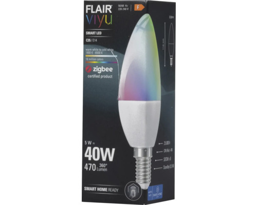 Ampoule LED FLAIR Viyu E14 / 4,8 W ( 40 W ) 470 lm 1800-6500 K + changement de couleur RGBW - compatible avec SMART HOME by hornbach