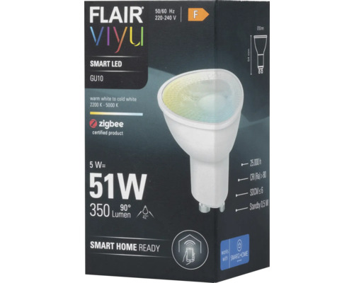 Lampe LED intelligente FLAIR Viyu GU10 pour une utilisation avec les systèmes Smart Home