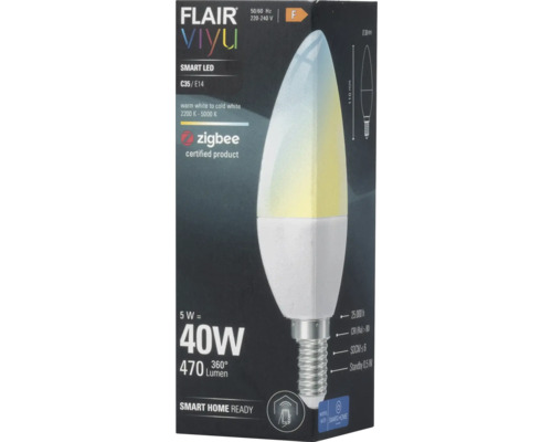 Lampe LED en forme bougie à intensité lumineuse variable Flair ViYu C35 E14 / 4,8 W ( 40 w ) mat 470 lm 2200 5000 K blanc réglable