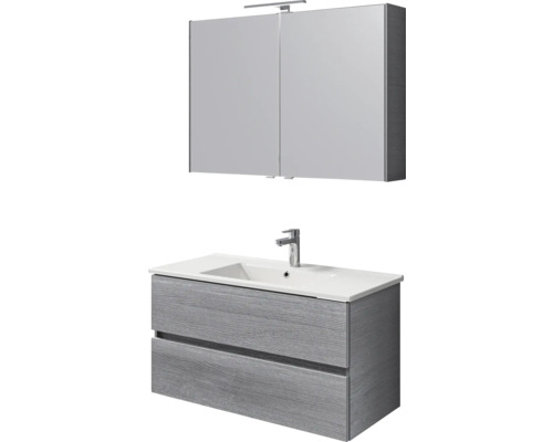 Waschtischkombination mit Spiegelschrank und zwei Schubladen