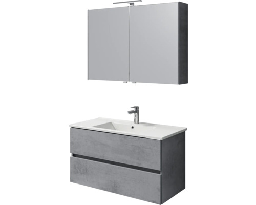 Badezimmerset mit Waschbeckenunterschrank, Waschbecken und Spiegelschrank