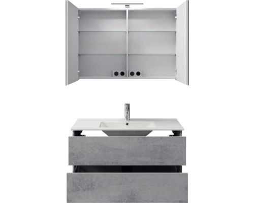 Waschtischkombination mit Spiegelschrank, Waschbecken und Unterschrank