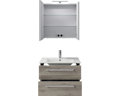 Ensemble de salle de bains avec meuble sous-lavabo, lavabo et armoire de toilette