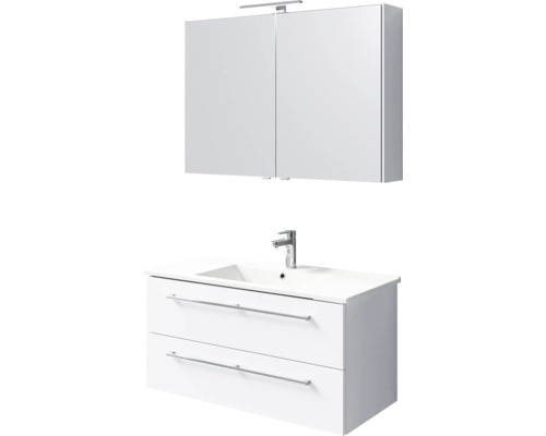 Ensemble de salle de bains avec meuble sous-lavabo, lavabo et armoire de toilette