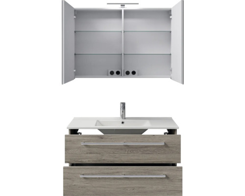 Waschtischkombination mit Spiegelschrank und zwei Schubladen