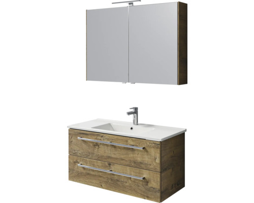 Badezimmer Waschtischkombination mit Spiegelschrank und zwei Schubladen