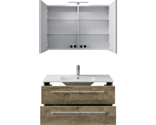 Waschtischunterschrank mit Spiegelschrank und zwei Schubladen