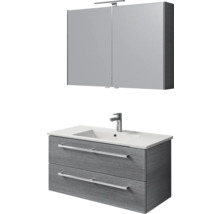 Badezimmer-Set mit Waschtischunterschrank, Waschbecken und Spiegelschrank mit Beleuchtung