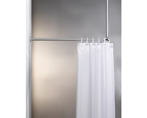 Tringle à rideau de douche d''angle avec rideau de douche et anneaux