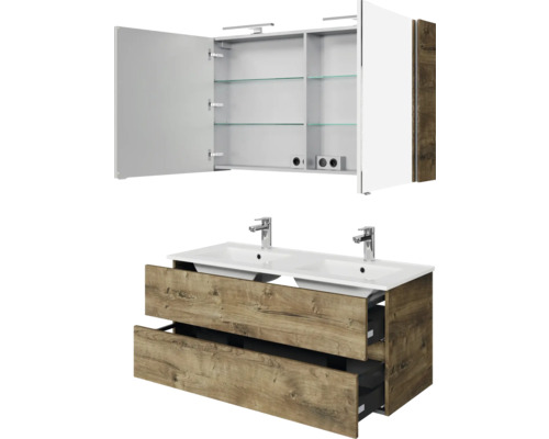 Badezimmermöbel-Set mit Spiegelschrank, Waschtisch und Becken