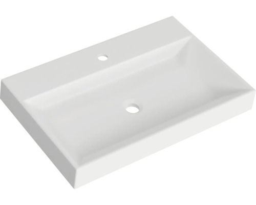 Rechteckiges Aufsatzwaschbecken aus Keramik mit Hahnloch