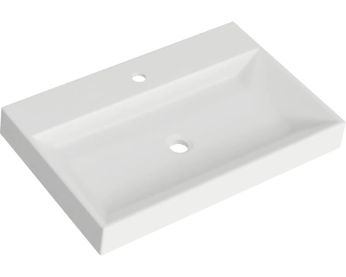 Waschbecken aus Keramik mit Hahnloch und Überlauf