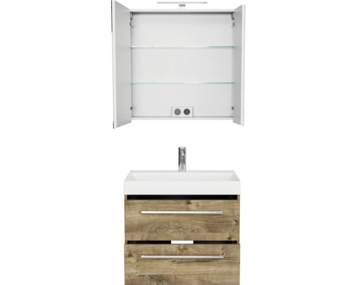 Ensemble de meuble-lavabo de salle de bains avec armoire de toilette, deux tiroirs et vasque à poser